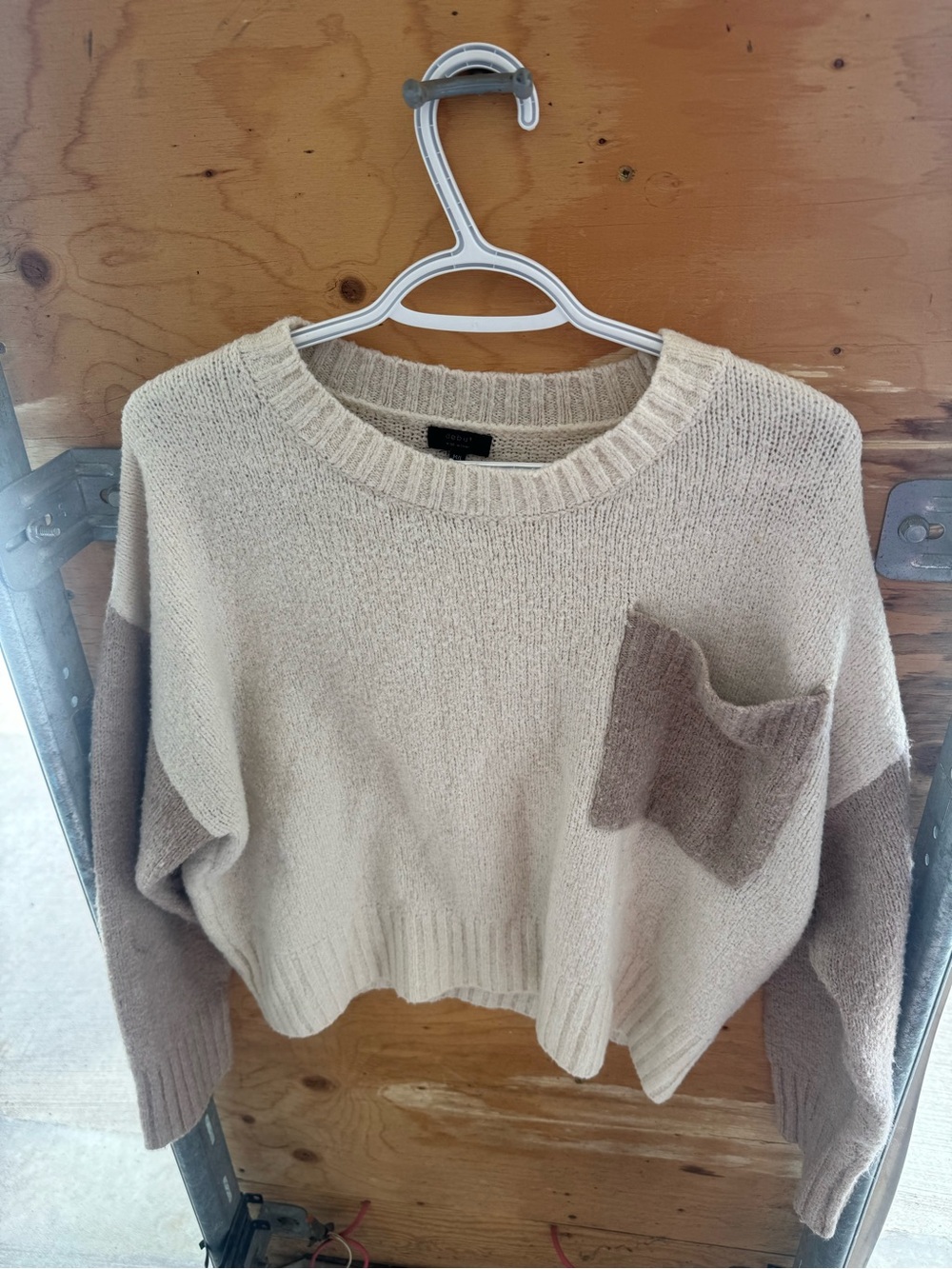 debut Cream & Taupe Colorblock Crewneck Sweater with Pocket